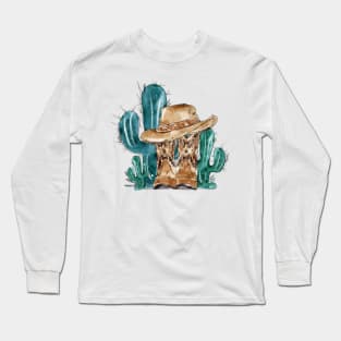 Cowboy hat with boots.Cactus Long Sleeve T-Shirt